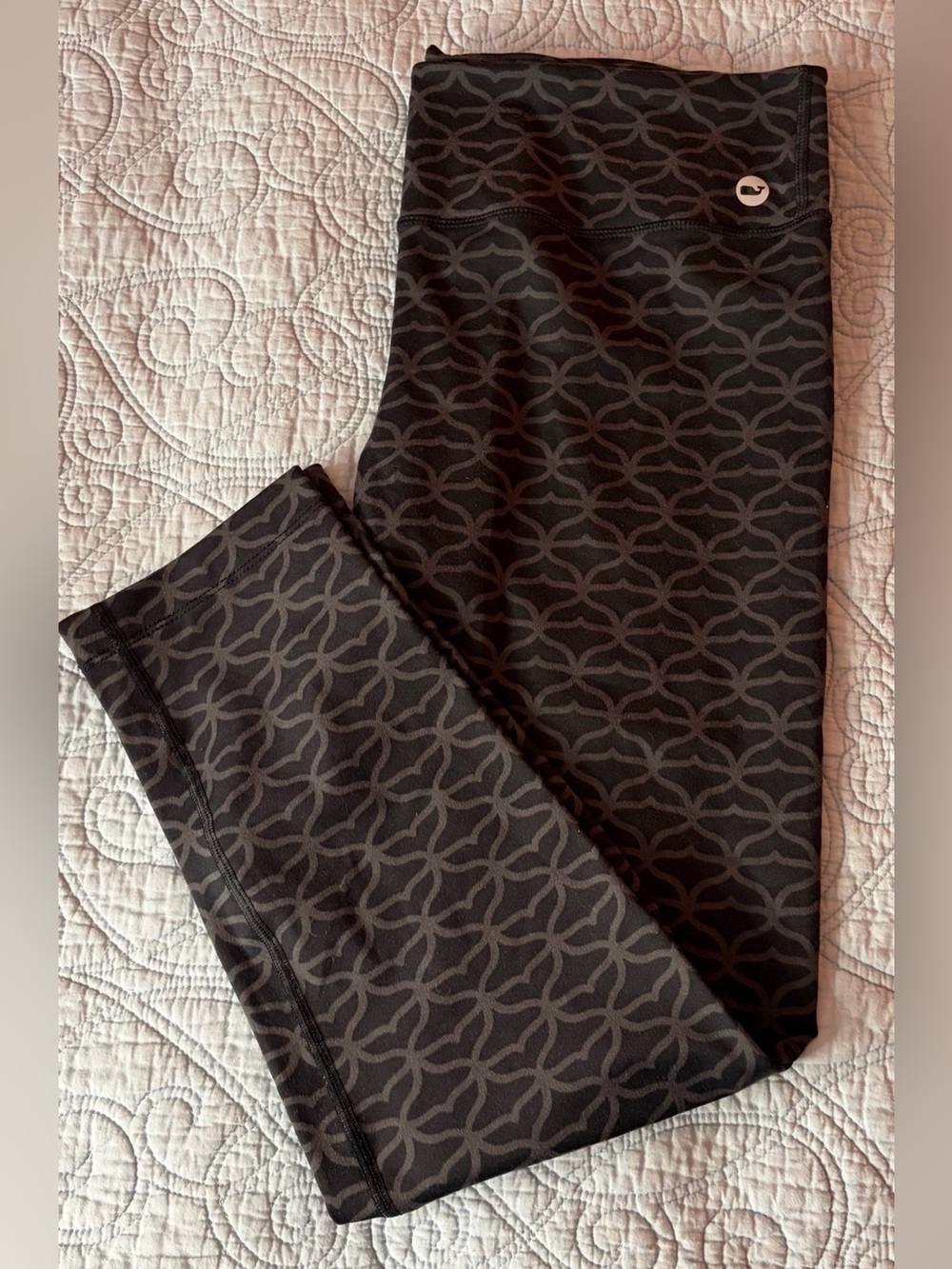 Vineyard Vines Black and Gray Interlocking Print Performance Leggings New Large